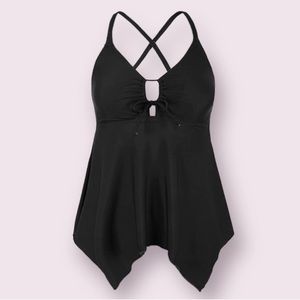 Mycoco Women's Front Tie Swim Top Cross Back Tankini Top in Black